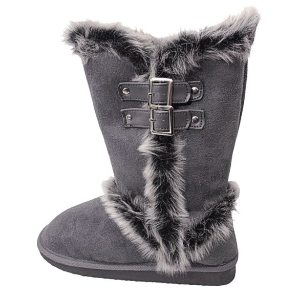 Top Moda Women's Faux Suede Mid-Calf Flat Bottom Faux Fur Trim Cozy Winter Boots - Picture 1 of 9